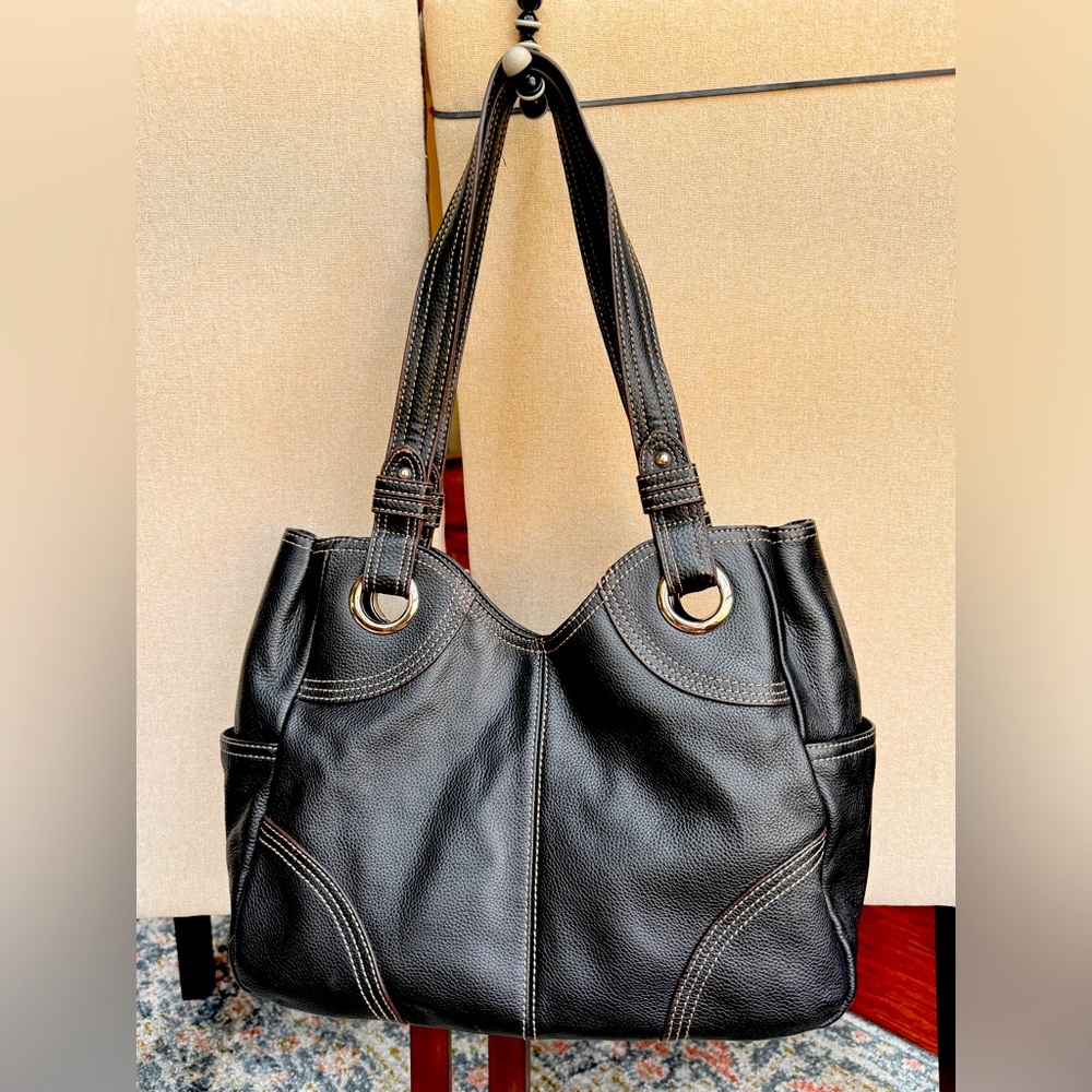 Black pebbled leather Tignanello handbag